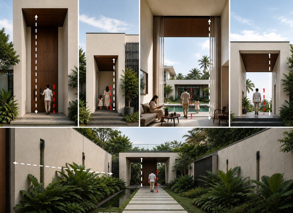 People within an architectural space demonstrating human scale
